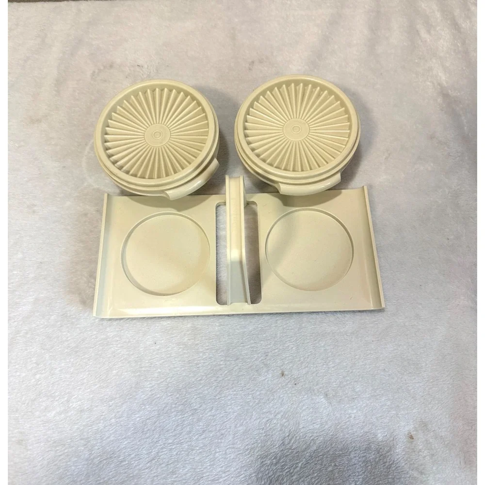 Vintage Tupperware Condiment Server Set Almond 1550-4 Tray 1323-14 Bowls 812-61